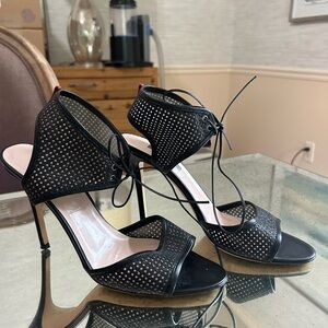SJP Fawn Fishnet Ankle Strap Heels